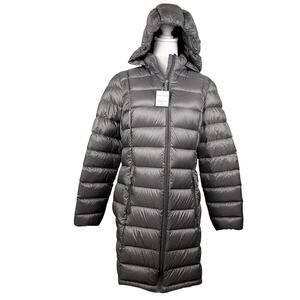 Charter Club Women's Packable Hooded Premium Duck Down Parka Coat Large Grey NWT